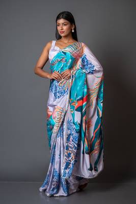 Kalki crepe digital printed saree with unstitched blouse piece 5