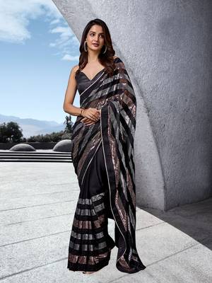 Black Art Silk Heavy sequin Work Saree For Women 1