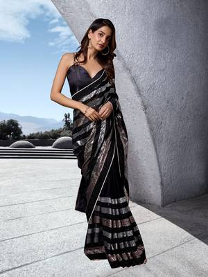 Black Art Silk Heavy sequin Work Saree For Women 4