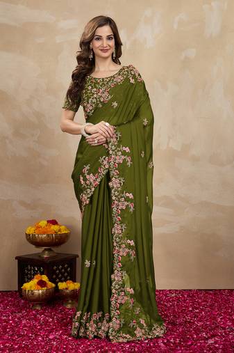 Green Embroided Work Saree