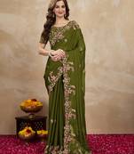 Green Embroided Work Saree