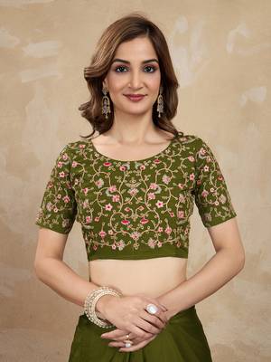 Trendmalls Green Embroided Work Saree 5