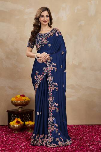 Navy Blue Rangoli Art Silk Heavy Embroidred Saree