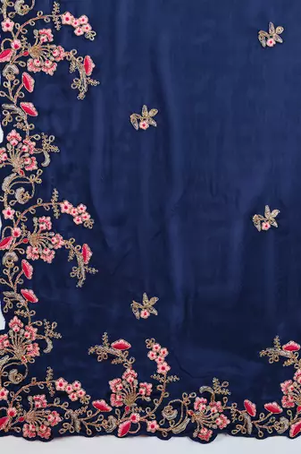 Trendmalls Navy Blue Rangoli Art Silk Heavy Embroidred Saree
