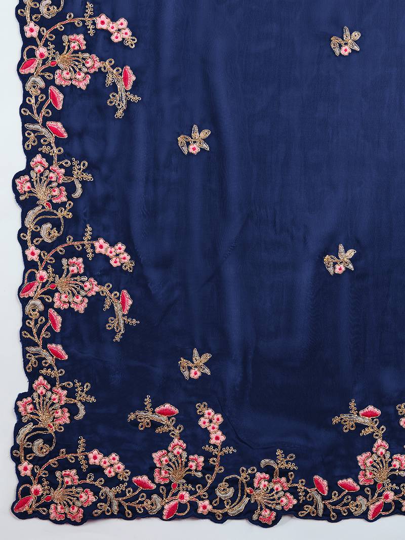 Navy Blue Rangoli Art Silk Heavy Embroidred Saree
