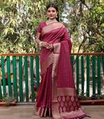Wine Woven Design Bandhej Patola silk blend Saree With Blouse