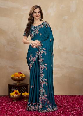 Trendmalls Morpich Rangoli art Silk Heavy Embroidered saree 1