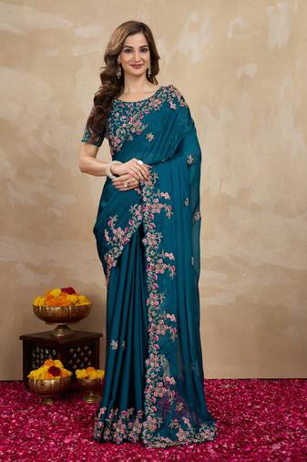 Morpich Rangoli art Silk Heavy Embroidered saree