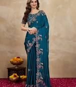 Morpich Rangoli art Silk Heavy Embroidered saree