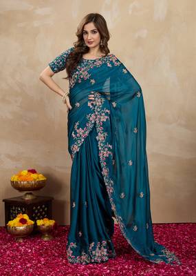 Trendmalls Morpich Rangoli art Silk Heavy Embroidered saree 2