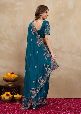 Trendmalls Morpich Rangoli art Silk Heavy Embroidered saree 3
