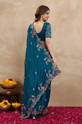 Trendmalls Morpich Rangoli art Silk Heavy Embroidered saree
