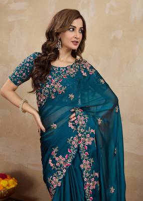 Trendmalls Morpich Rangoli art Silk Heavy Embroidered saree 4