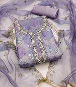 Purple Organza Unstitched Dress Material