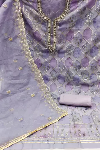 Purple Organza Unstitched Dress Material