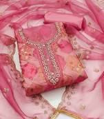 Peach Organza Unstitched Dress Material