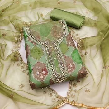 Green Organza Unstitched Dress Material 1