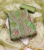 Green Organza Unstitched Dress Material