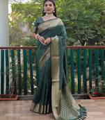Green Woven Design Bandhej Patola Silk Blend Saree With Blouse