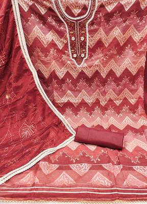 Red Organza Unstitched Dress Material 2