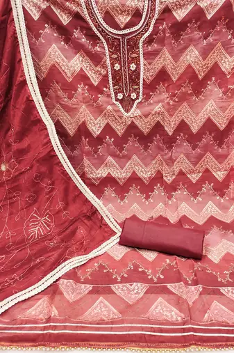 Red Organza Unstitched Dress Material