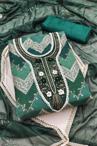 Green Organza Unstitched Dress Material
