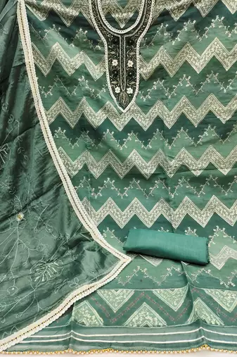 Green Organza Unstitched Dress Material