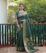 Dark Green Woven Design Bandhej Patola Silk Blend Saree With Blouse