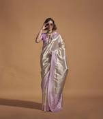 Lavender silk blend Blend Saree With Unstitched Blouse Piece