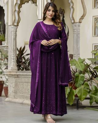 Women's Georgette Embroidery Salwar Suit Anarkali Kurta Set with Dupatta 1