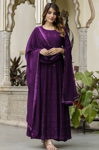 Women's Georgette Embroidery Salwar Suit Anarkali Kurta Set with Dupatta
