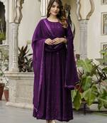 Trendmalls Women's Georgette Embroidery Salwar Suit Anarkali Kurta Set with Dupatta