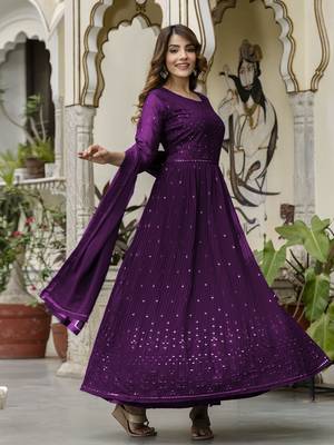 Women's Georgette Embroidery Salwar Suit Anarkali Kurta Set with Dupatta 3