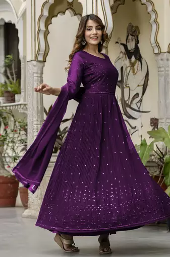 Trendmalls Women's Georgette Embroidery Salwar Suit Anarkali Kurta Set with Dupatta