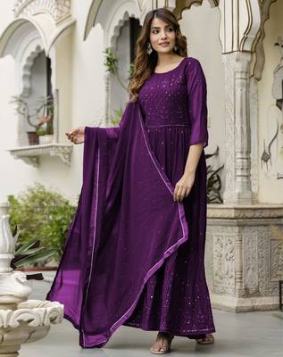Women's Georgette Embroidery Salwar Suit Anarkali Kurta Set with Dupatta 4