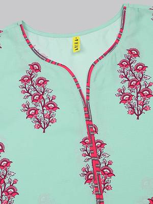 green color printed poly crepe styles kurta trouser with dupatta 2