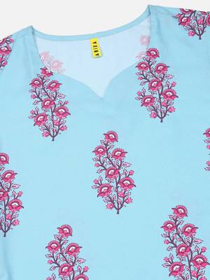 blue color printed poly silk styles kurta trouser with dupatta 2