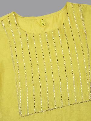 yellow color yoke design poly chanderi styles kurta trouser with dupatta 2