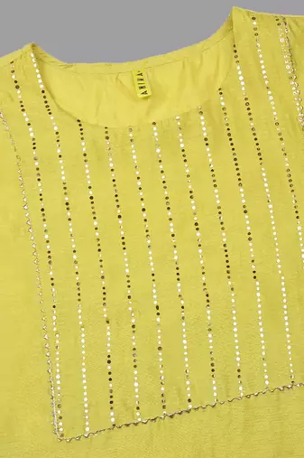 yellow color yoke design poly chanderi styles kurta trouser with dupatta