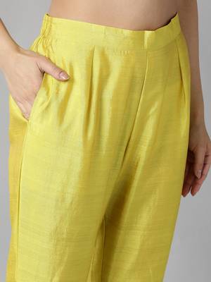 yellow color yoke design poly chanderi styles kurta trouser with dupatta 5