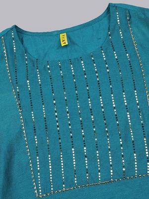 teal color yoke design poly chanderi styles kurta trouser with dupatta 2