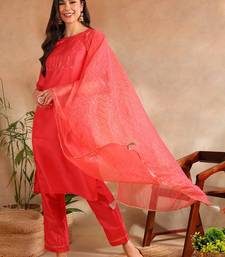 fuchsia color yoke design poly chanderi styles kurta trouser with dupatta