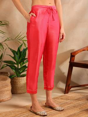 fuchsia color yoke design poly chanderi styles kurta trouser with dupatta 5