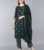 green color printed poly crepe styles kurta trouser with dupatta