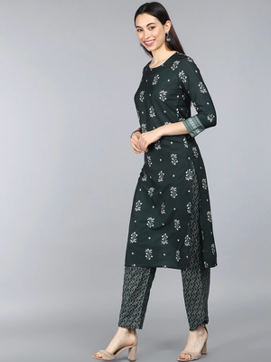 green color printed poly crepe styles kurta trouser with dupatta 3