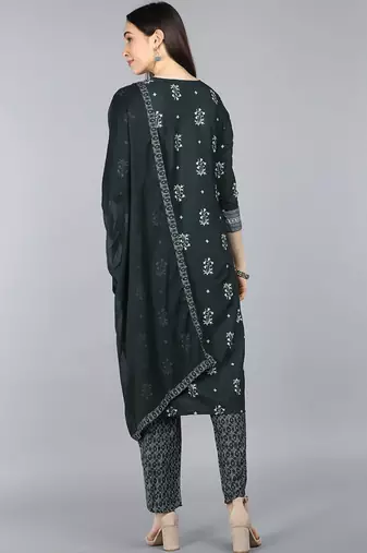 green color printed poly crepe styles kurta trouser with dupatta