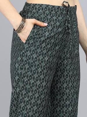 green color printed poly crepe styles kurta trouser with dupatta 5