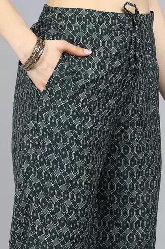 green color printed poly crepe styles kurta trouser with dupatta