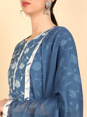 blue color printed polyester styles kurta trouser with dupatta 2