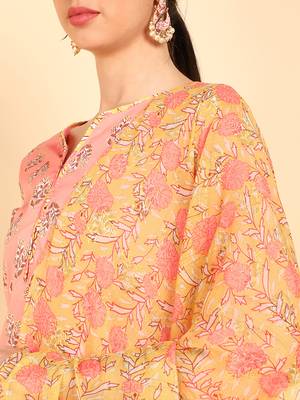 peach color printed polyester styles kurta trouser with dupatta 2